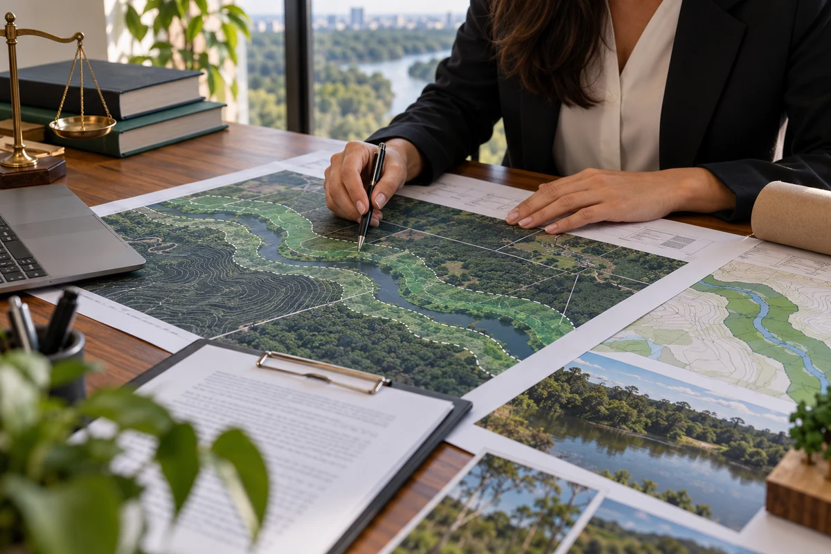 Advogada analisa planta ambiental e documentos de intervenção em APP