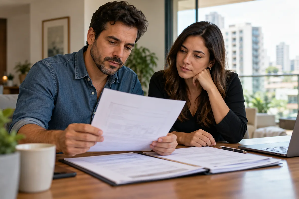Casal analisa documentos para regularizar imóvel em nome de terceiros