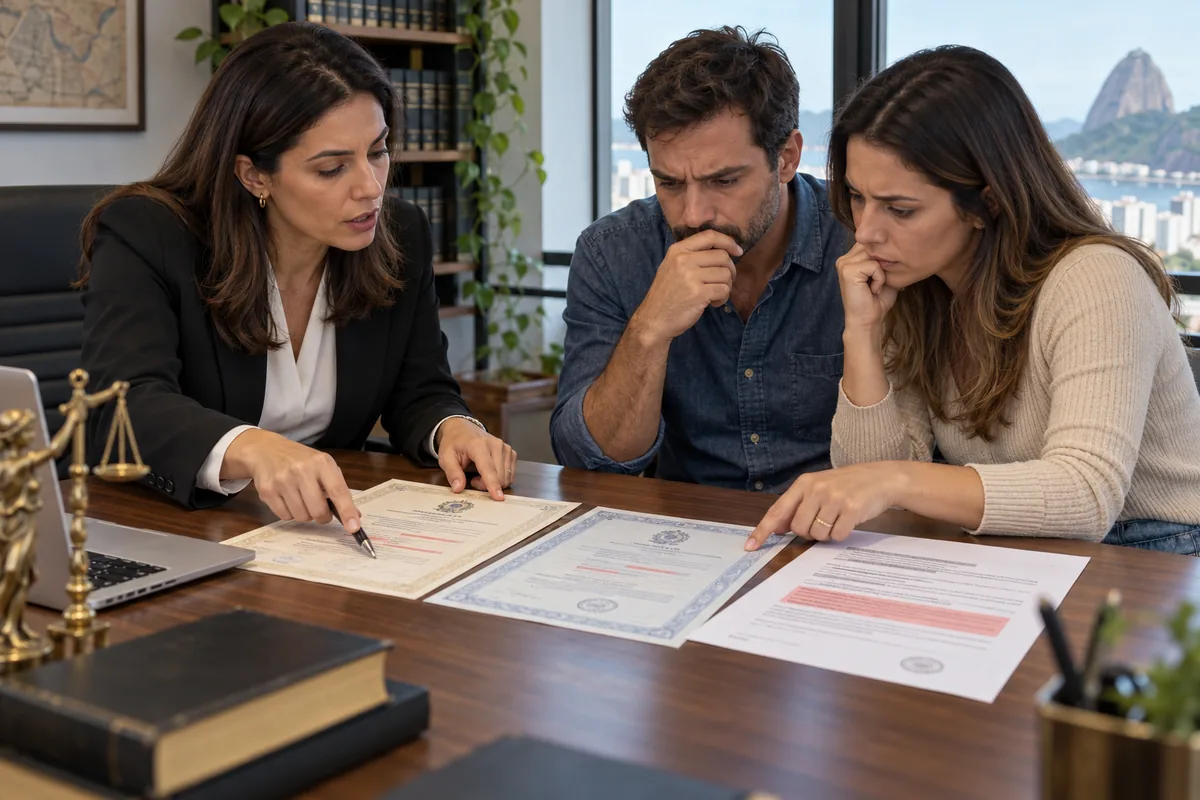 Advogada e casal analisam escritura e nota devolutiva