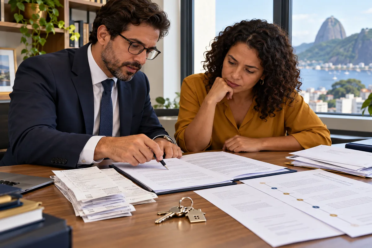 Advogado e antiga locatária analisam contrato, recibos e posse
