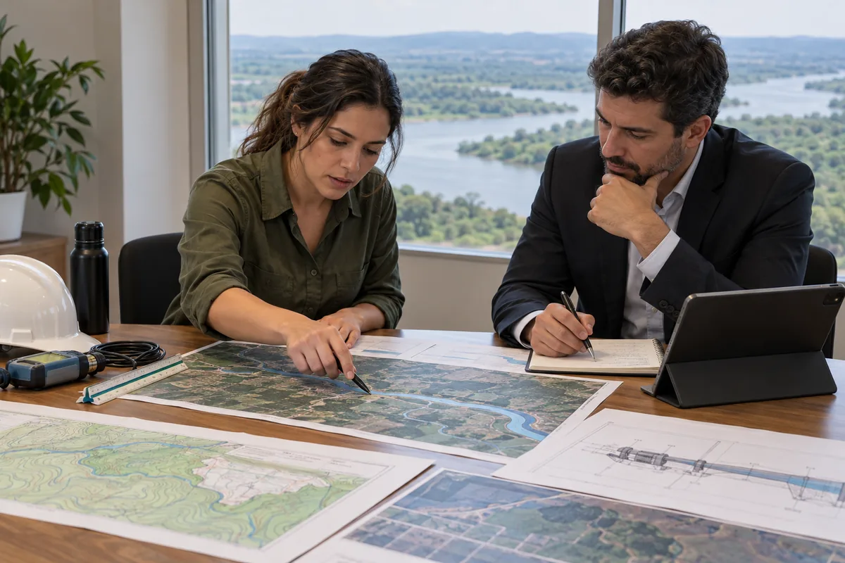 Profissionais analisam mapa e dados de regularização do uso da água