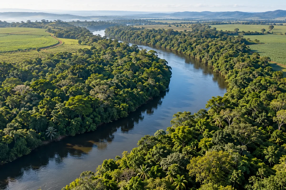 Mata ciliar preservada nas margens de rio natural