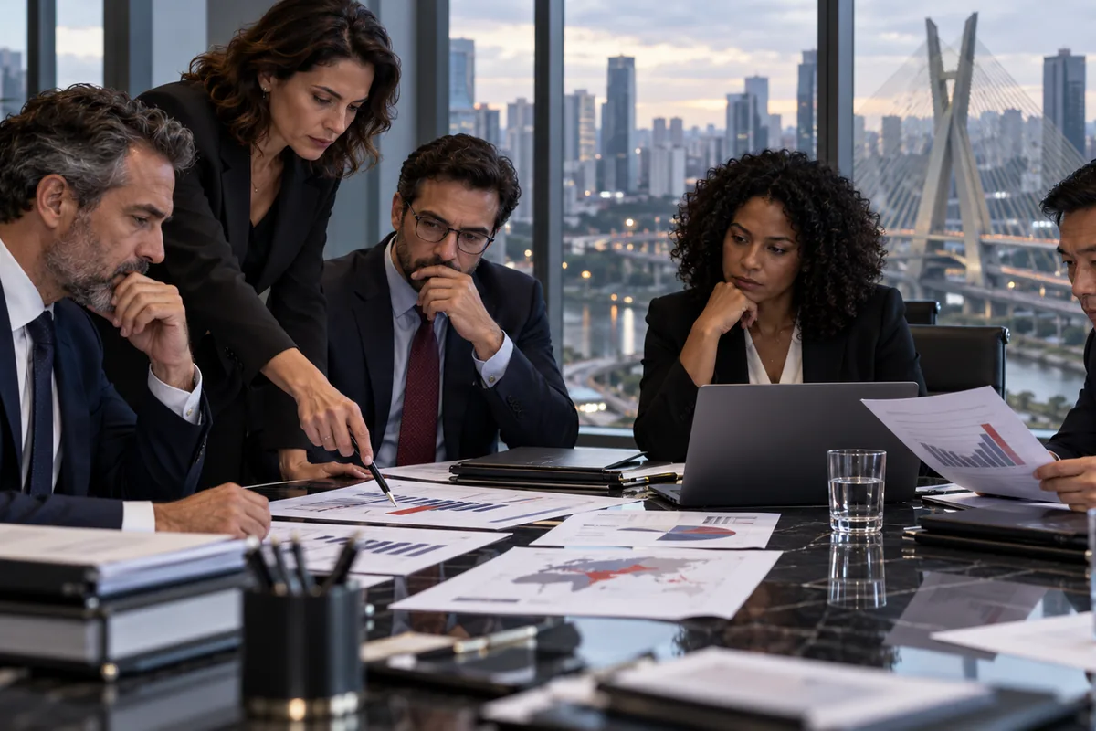 Executivos analisam riscos de uma aquisição empresarial