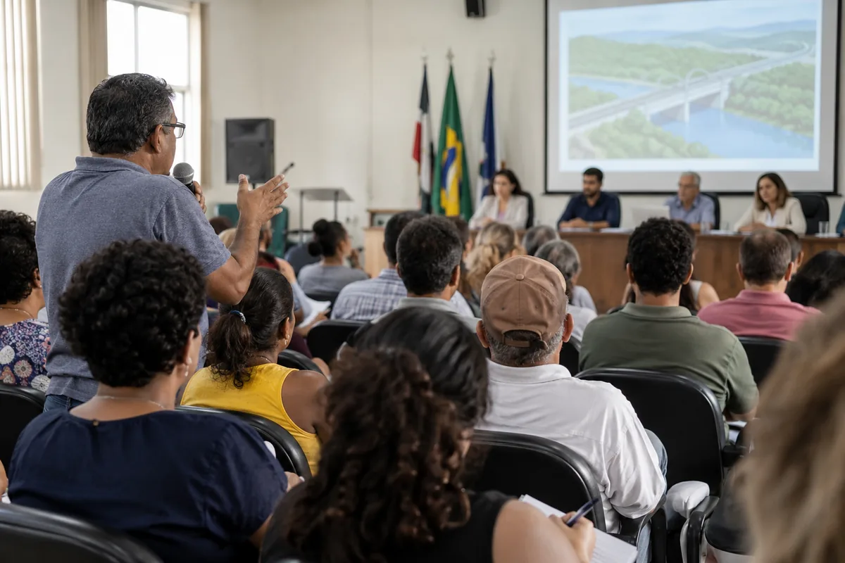 Morador apresenta dúvida em audiência pública sobre projeto de infraestrutura