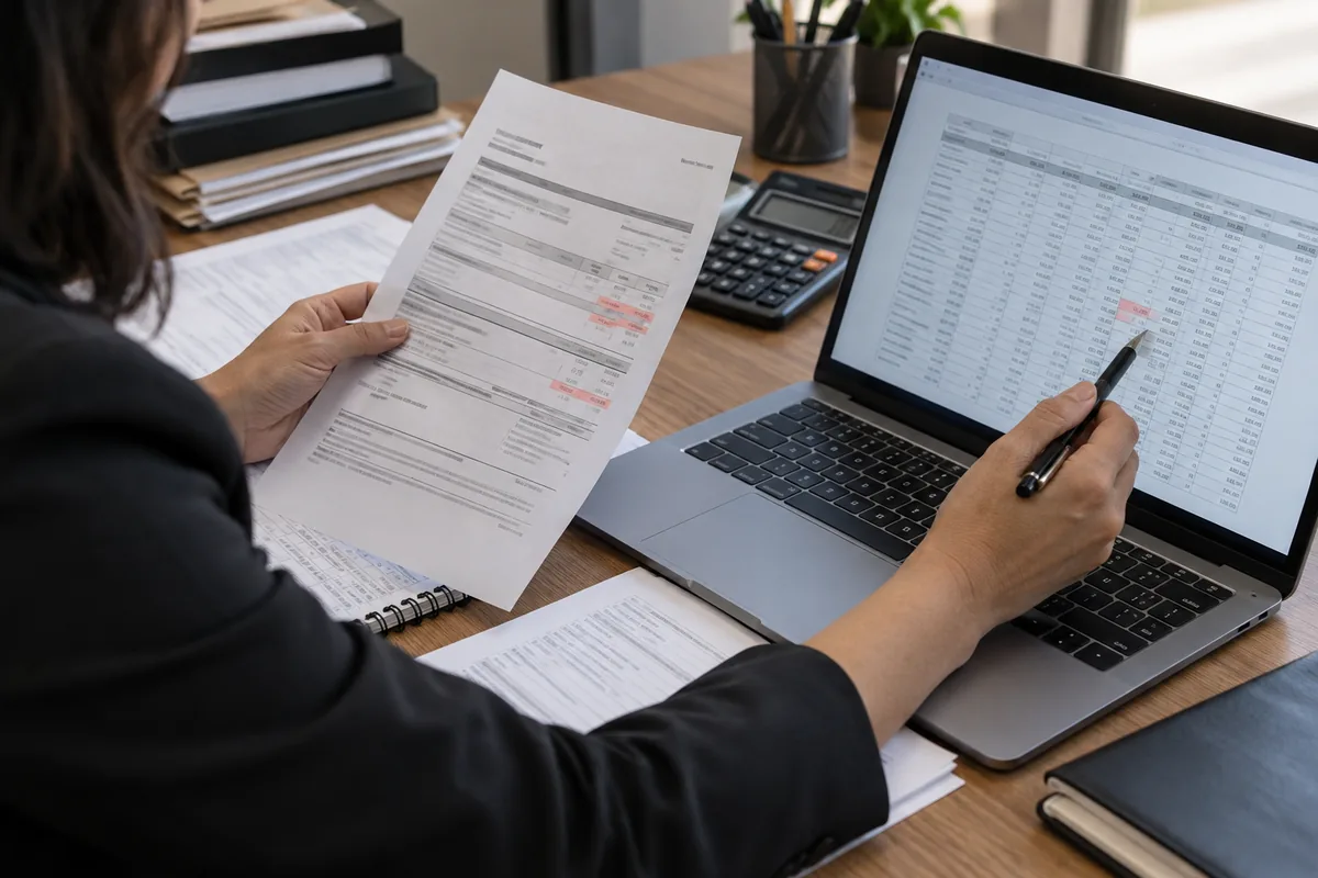 Profissional compara notificação fiscal e memória de cálculo