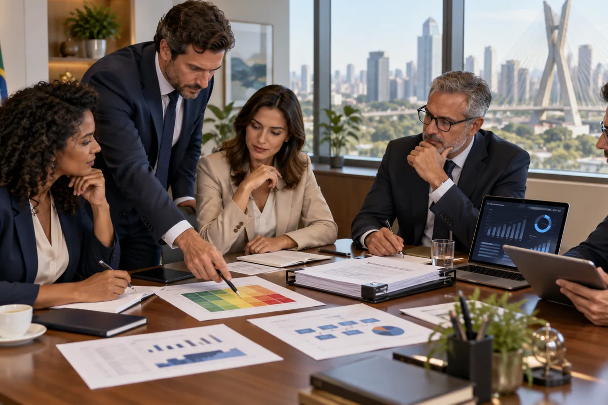 Equipe avalia benefícios, riscos e controles de uma estratégia tributária
