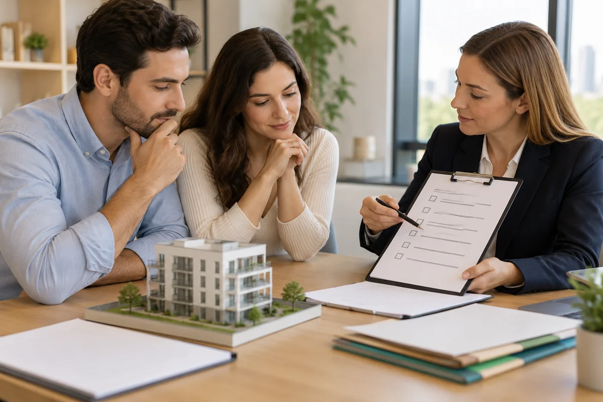 Casal revisa checklist de riscos antes de comprar imóvel