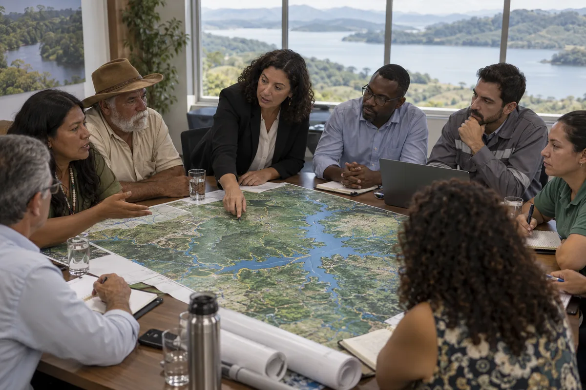 Representantes discutem gestão da água em mapa de bacia hidrográfica