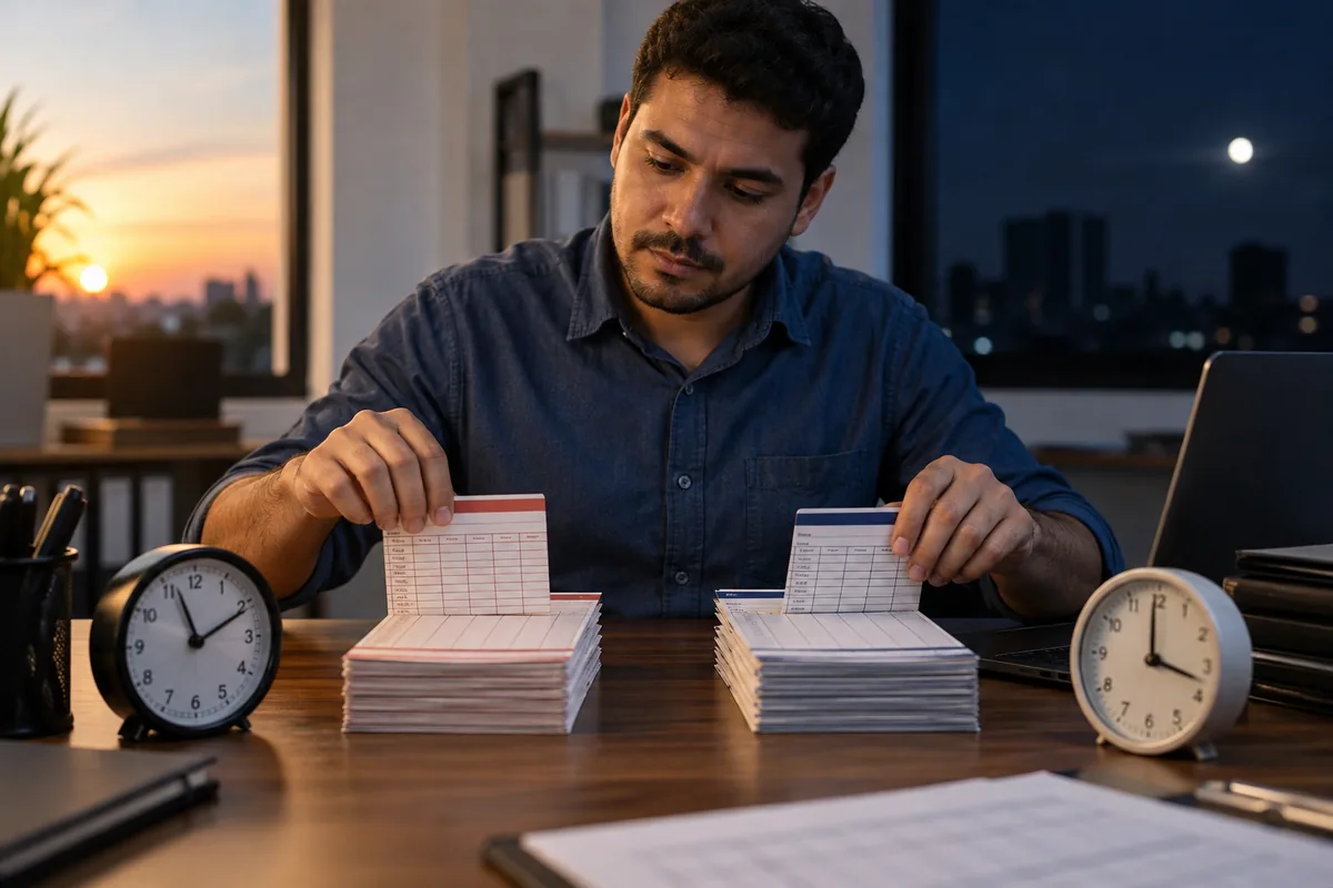 Trabalhador compara registros de jornada extra e de trabalho noturno