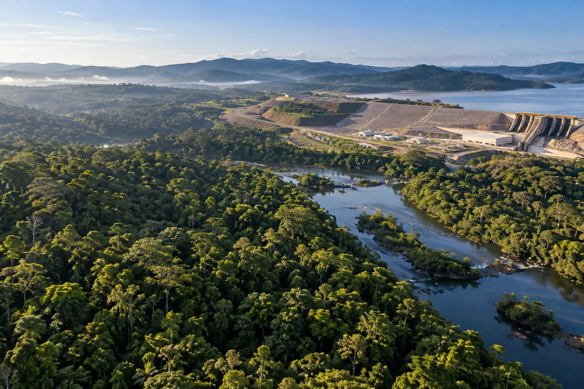 Floresta preservada próxima a empreendimento de infraestrutura