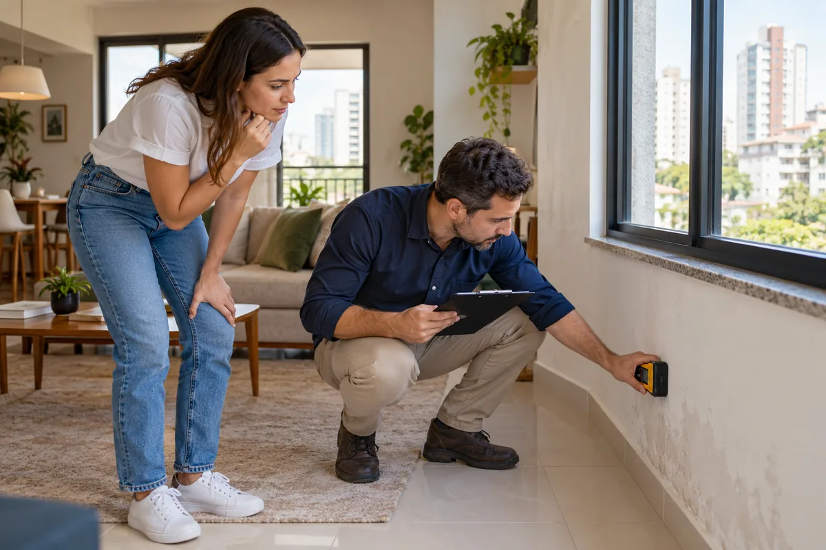 Compradora acompanha inspeção técnica de apartamento usado