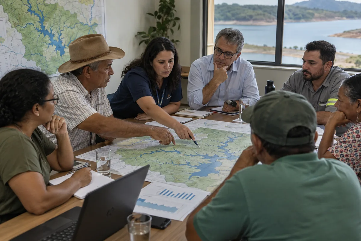 Representantes de usuários discutem mapa de bacia hidrográfica