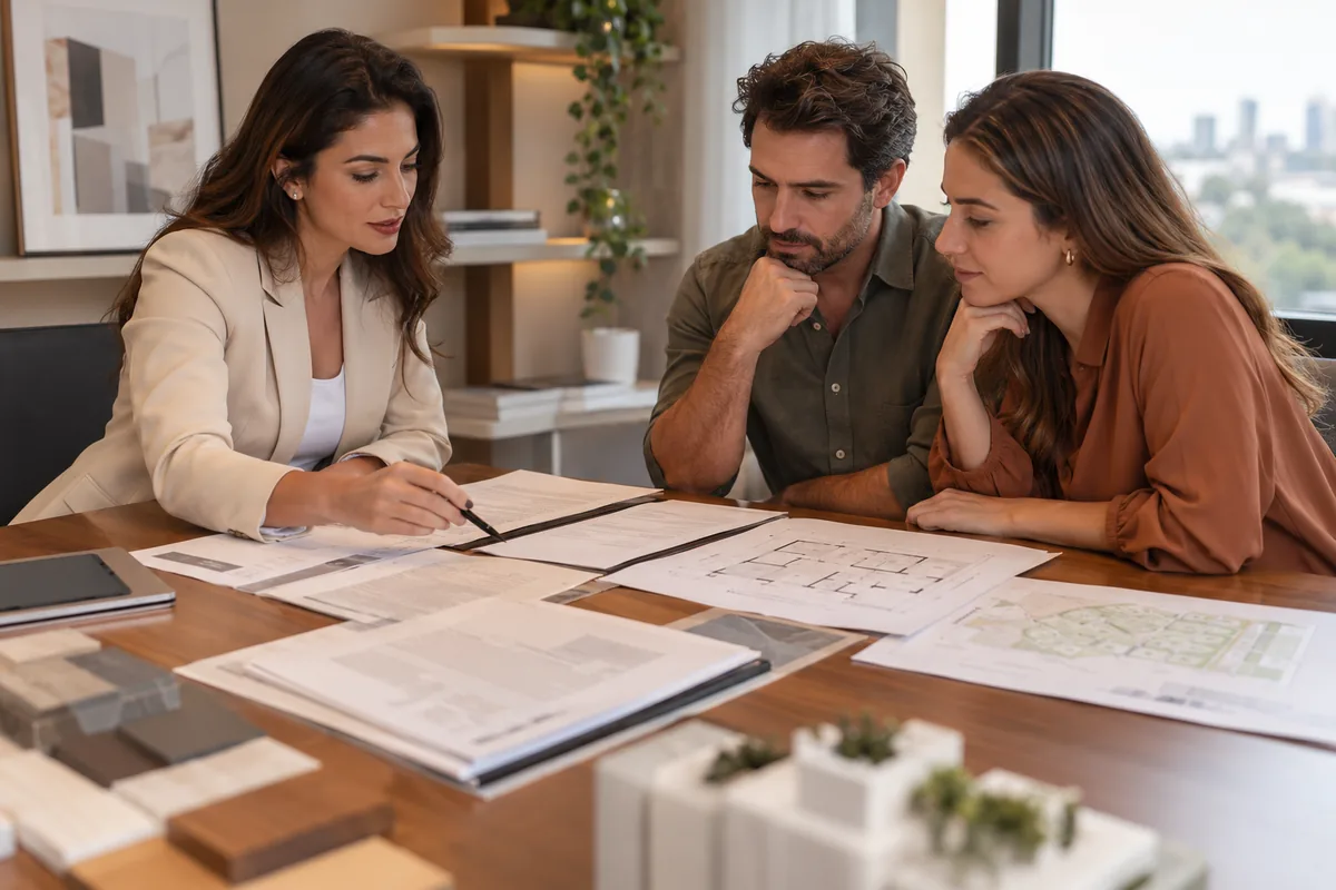 Advogada organiza documentos de regularização imobiliária com clientes