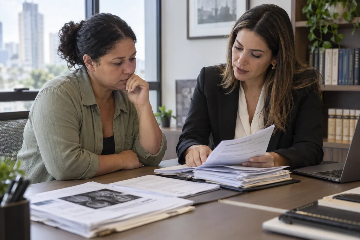 Paciente analisa prontuário com advogada de negligência médica