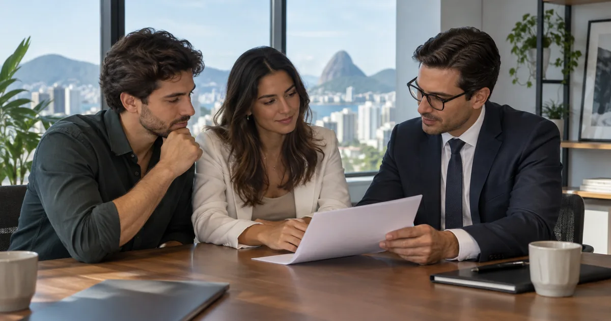 Fundadores analisam contrato social empresarial com advogado