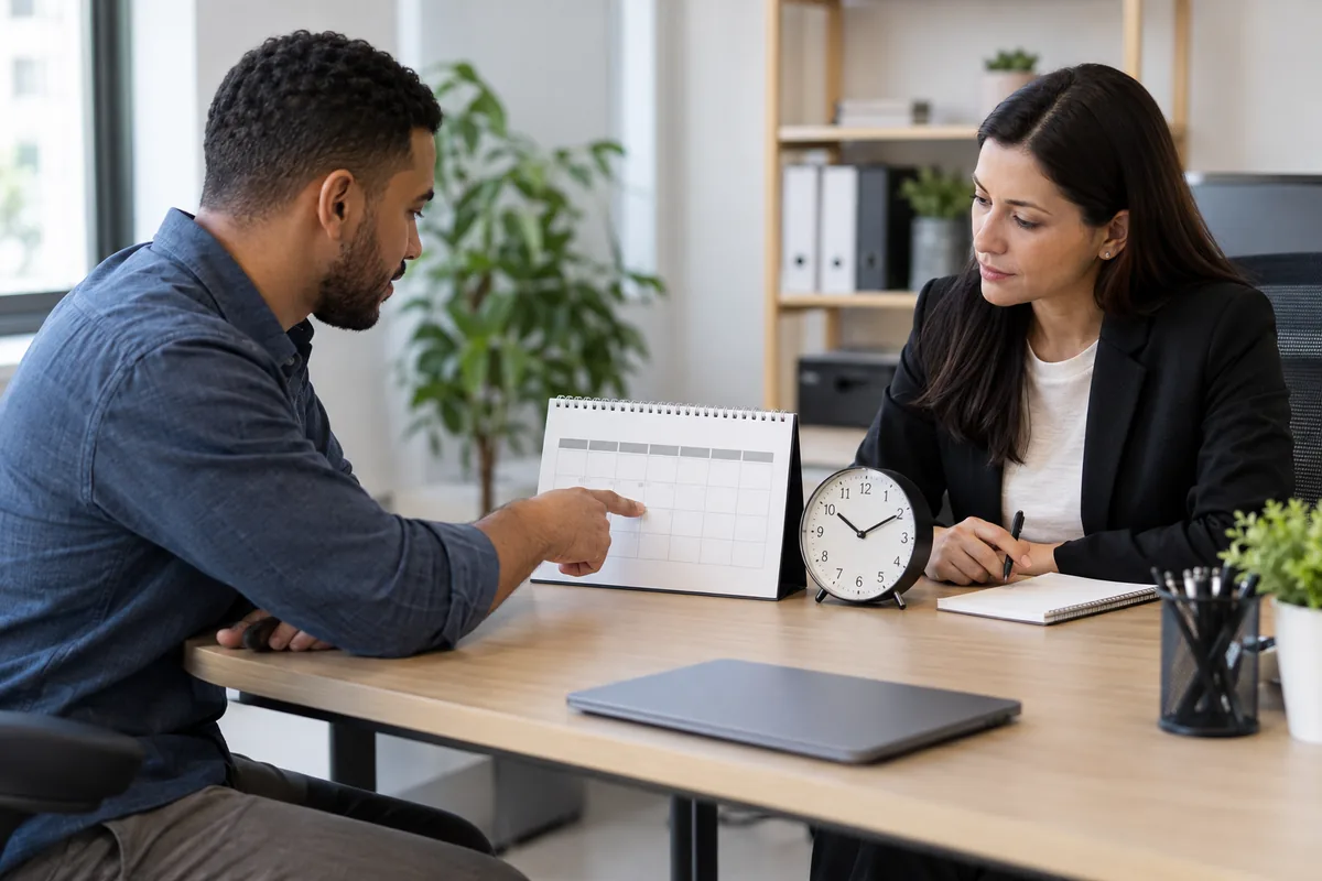 Empregado apresenta calendário e registros de jornada ao setor de recursos humanos