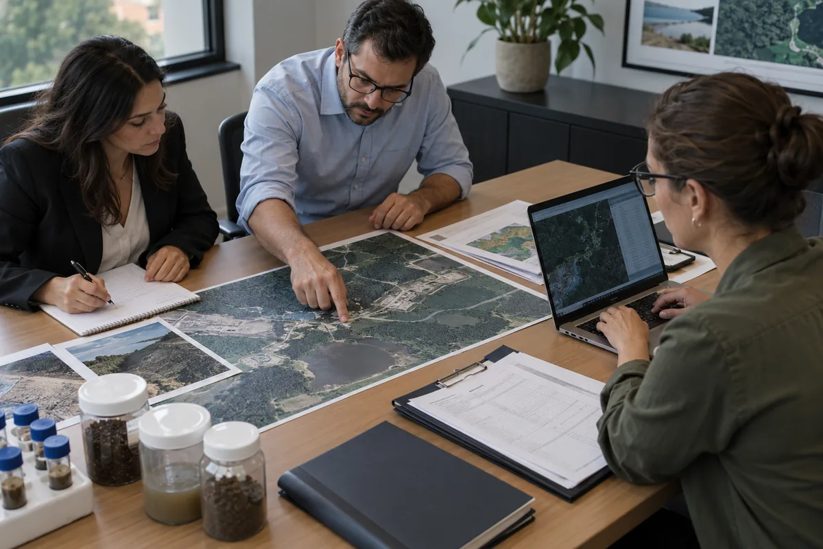 Equipe multidisciplinar examina mapas e amostras ambientais