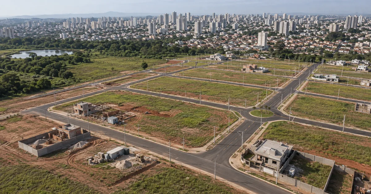 Vista aérea de parcelamento urbano em implantação