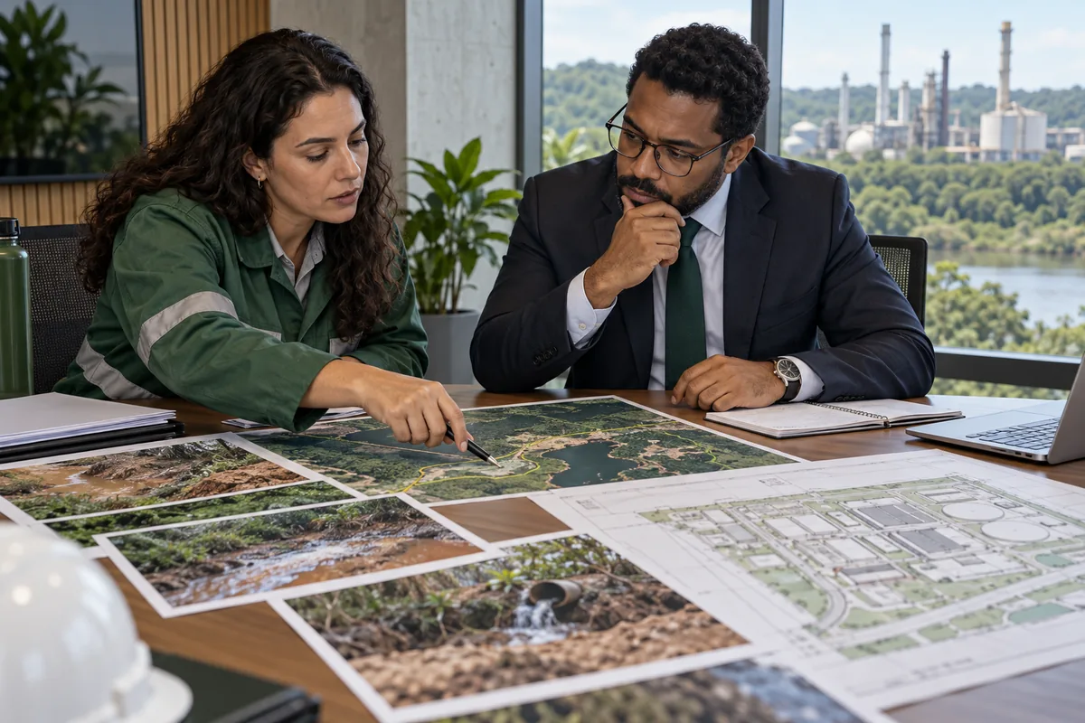 Equipe analisa evidências e mapa de possível dano ambiental