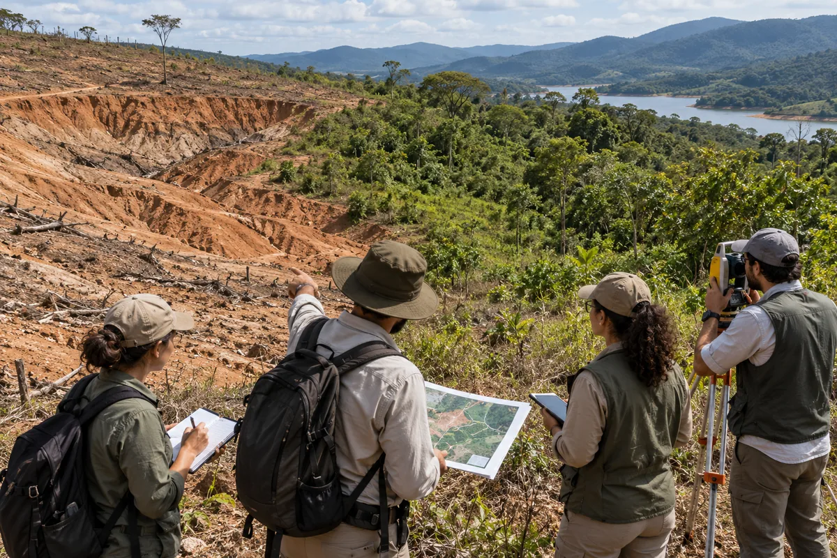 Equipe técnica avalia área degradada e remanescente florestal