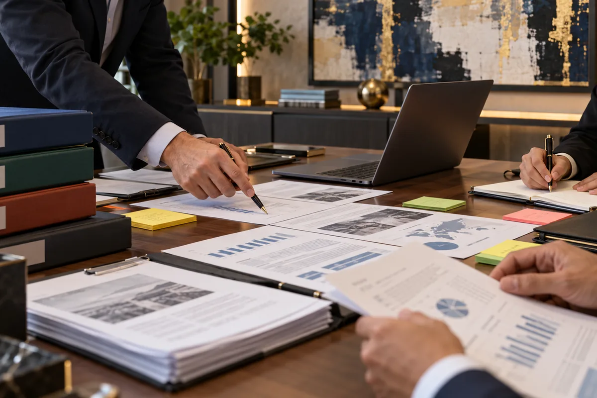 Profissionais cruzam documentos e evidências para relatório de due diligence