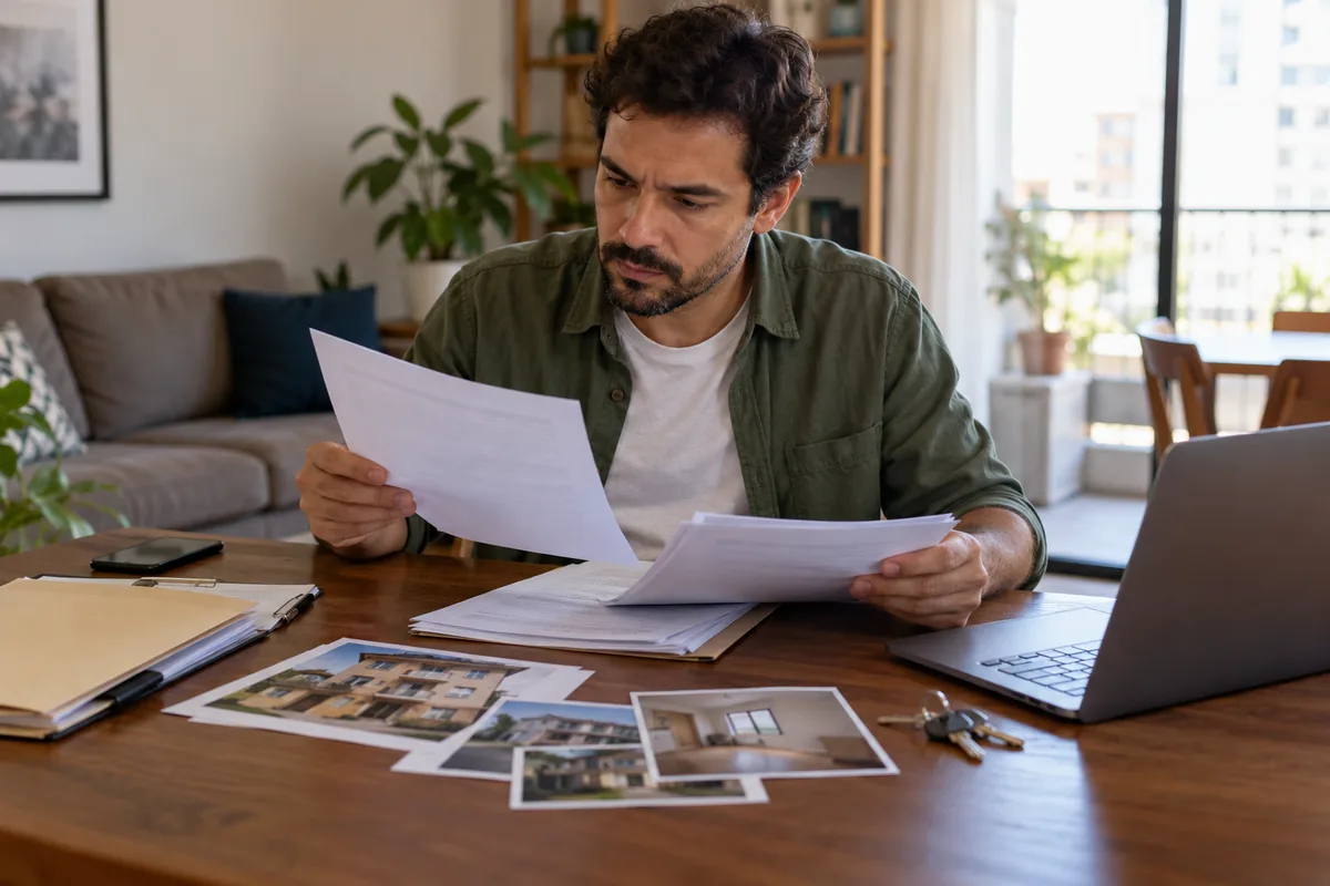 Ocupante organiza documentos e fotografias do imóvel para sua defesa