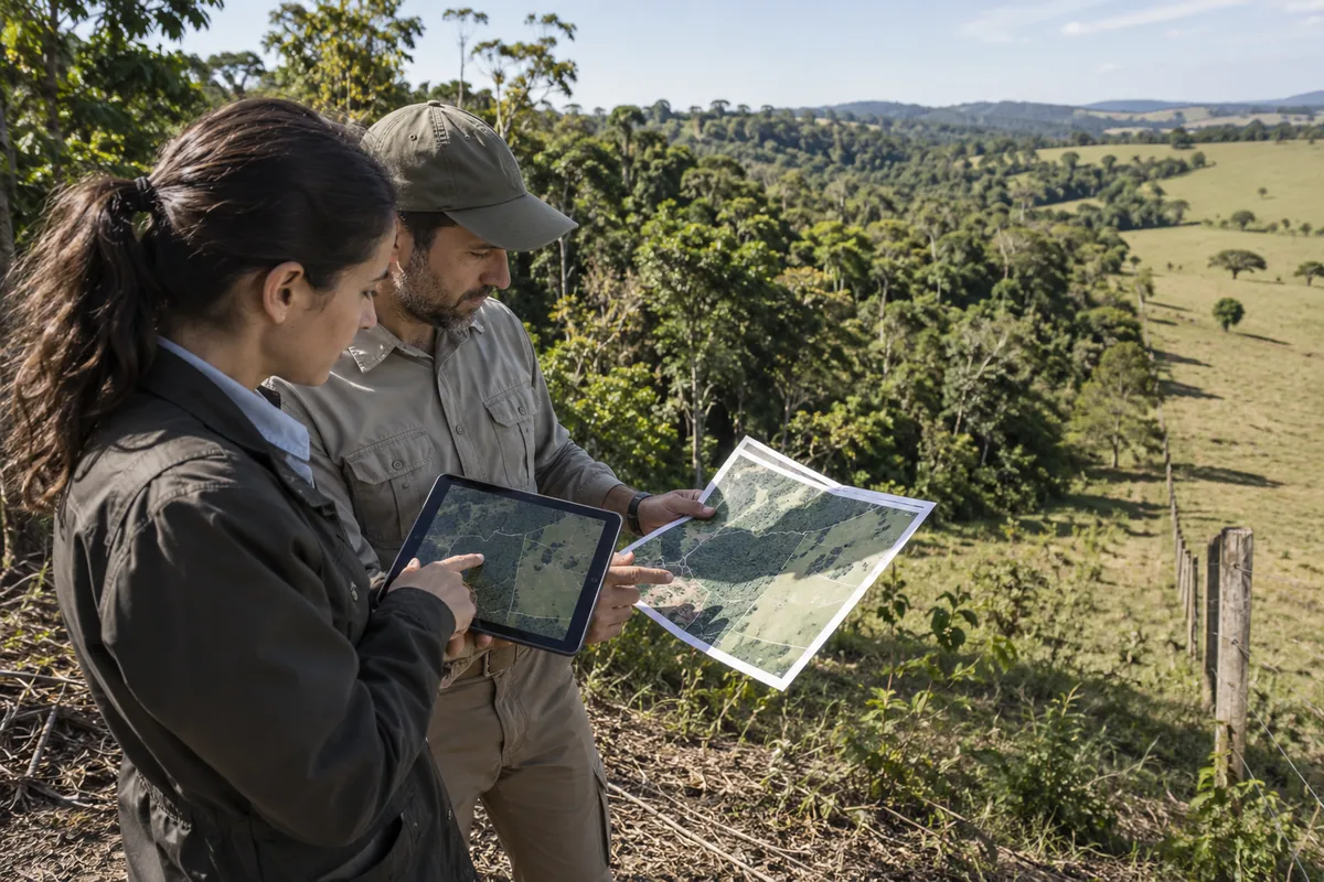Advogada e engenheiro comparam mapa e limite florestal