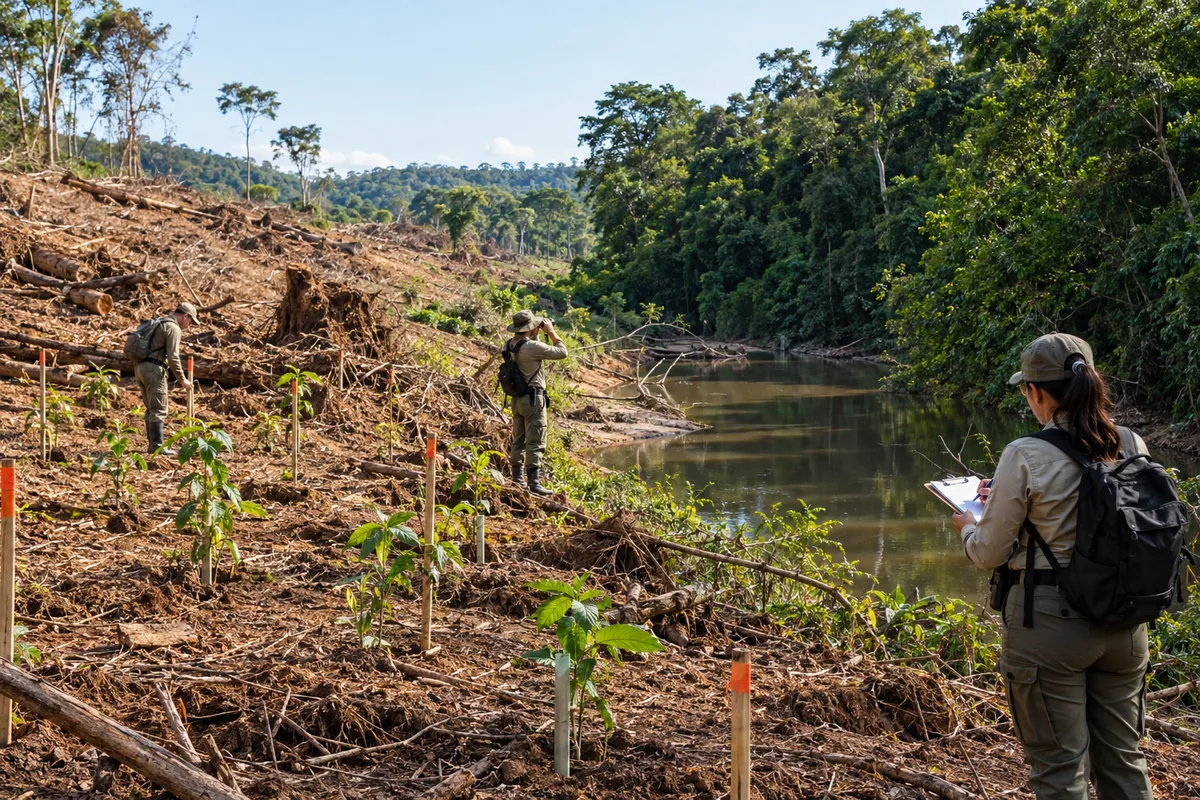 Equipe acompanha mudas e registra margem florestal desmatada