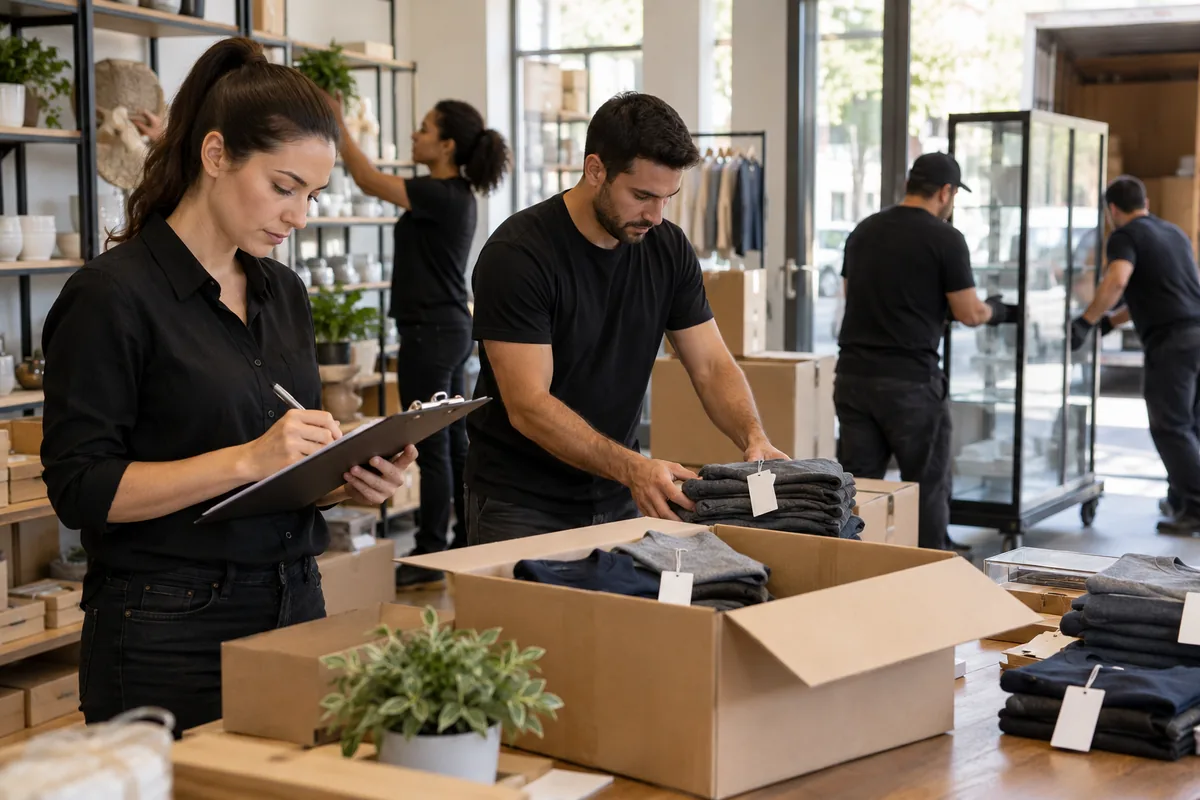 Equipe organiza a desocupação de um ponto comercial