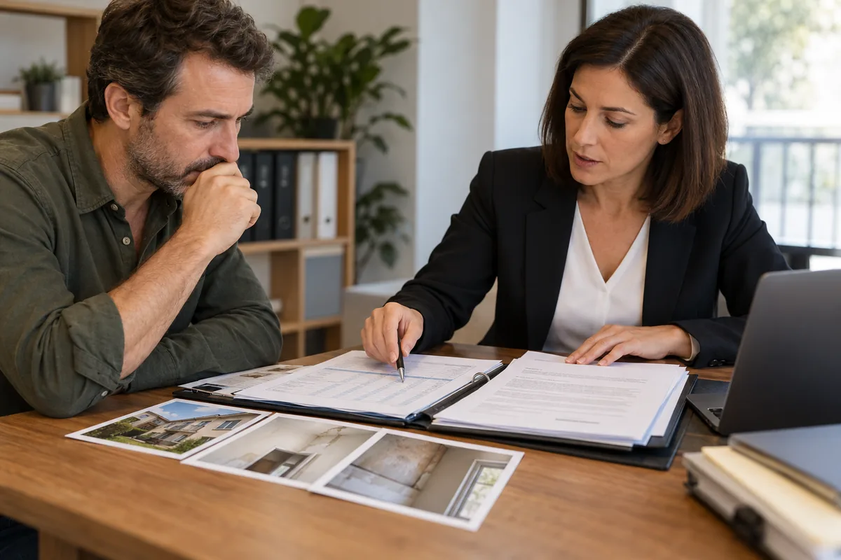 Locador e advogada conferem contrato cobranças e fotos do imóvel