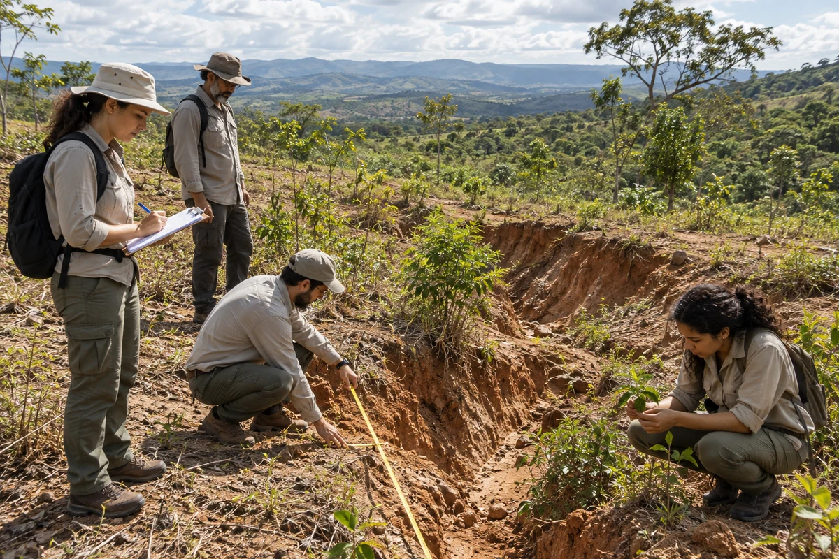 Equipe técnica avalia erosão e regeneração em área degradada