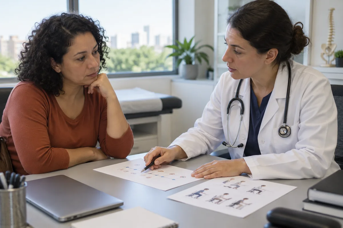 Médica conversa com paciente sobre limitações provocadas por doença