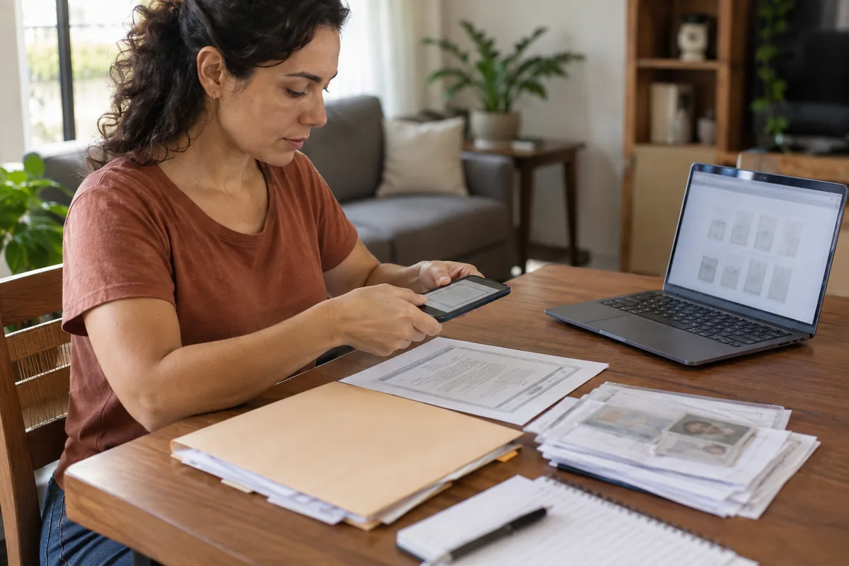 Dependente digitaliza documentos para o pedido de pensão