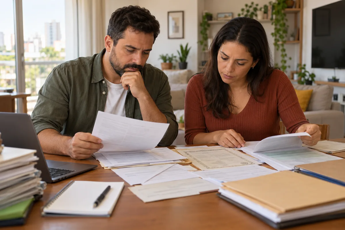 Casal organiza documentos para regularizar imóvel sem escritura