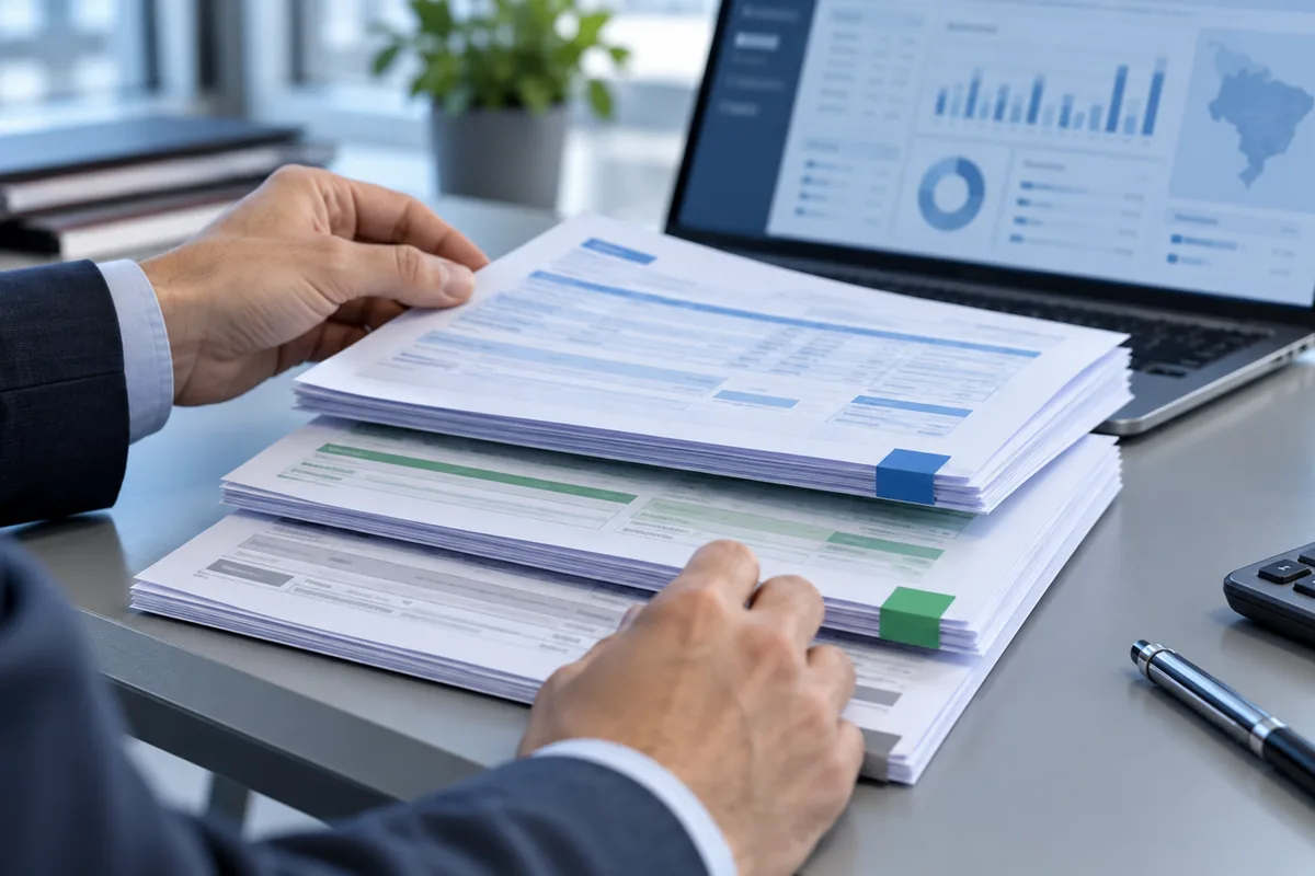 Documentos fiscais organizados para declaração de compensação