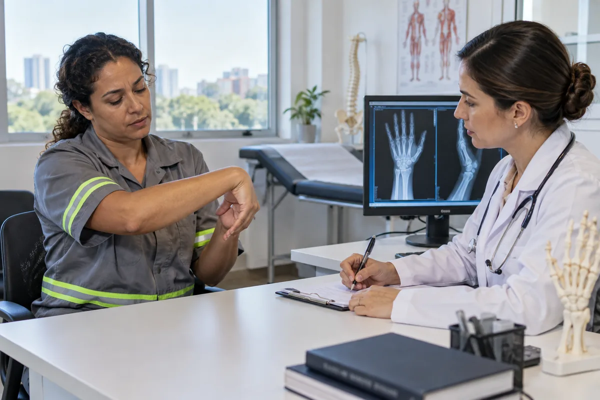 Trabalhadora relata sintomas do punho durante consulta médica