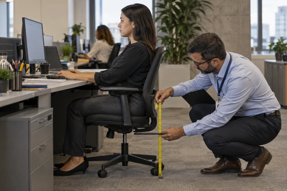 Especialista avalia cadeira, postura e estação de trabalho