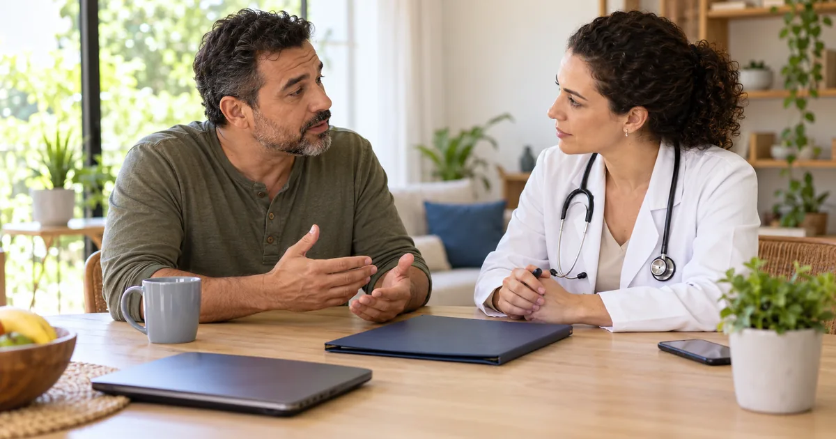 Trabalhador conversa com médica sobre limitações causadas por doença