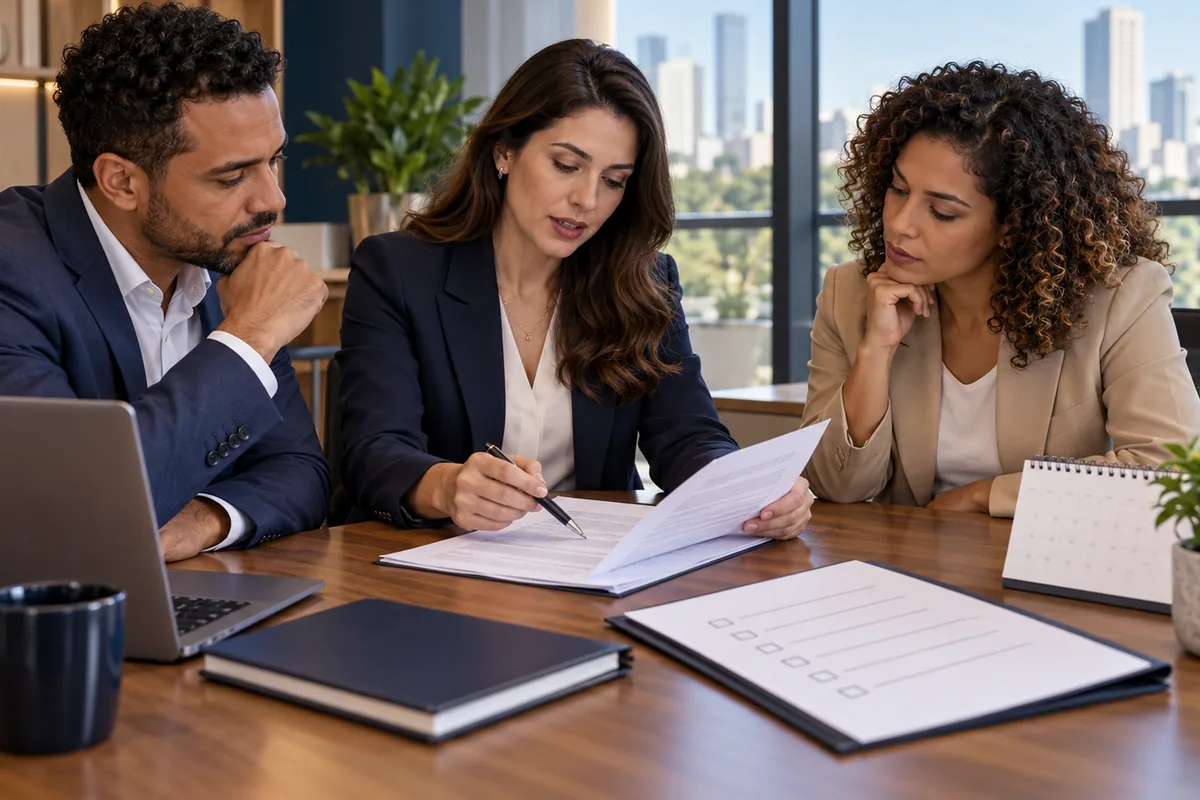 Equipe avalia cláusulas para rescindir contrato empresarial com segurança