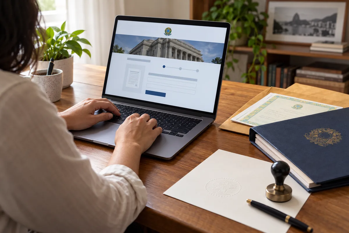 Pessoa solicita pela internet certidão de casamento atualizada em portal oficial