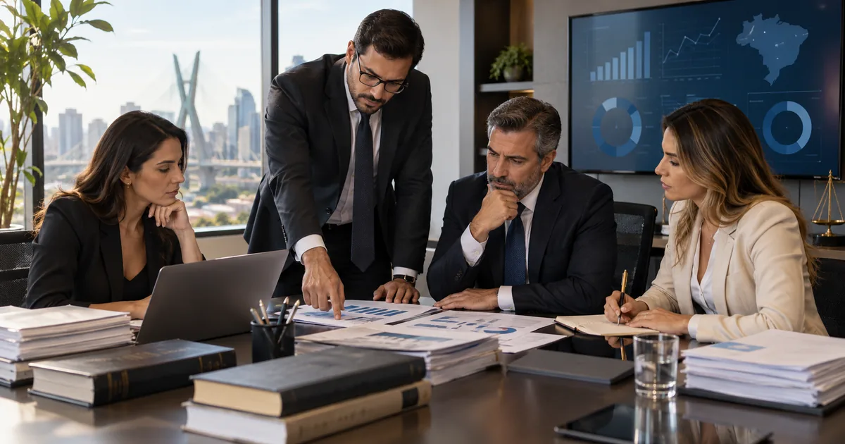 Gestores analisando elegibilidade e documentos para recuperação judicial