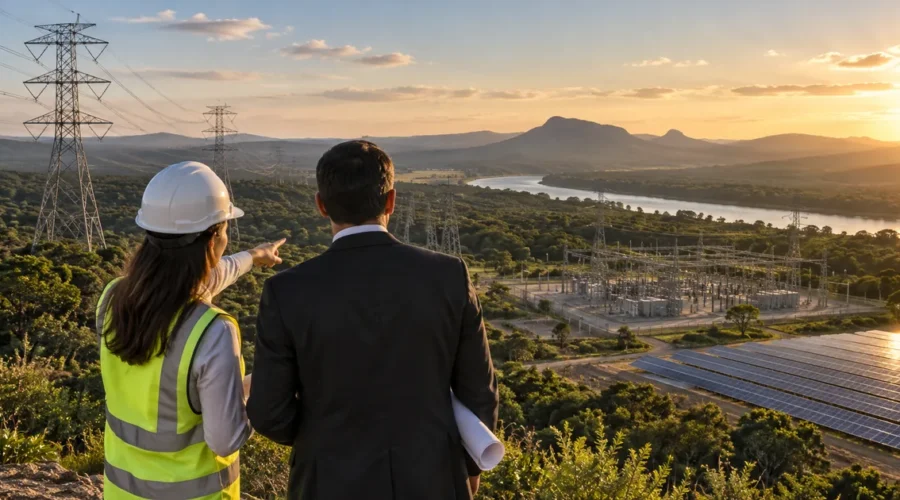 Engenheira e advogado avaliam linha de transmissão subestação e parque solar