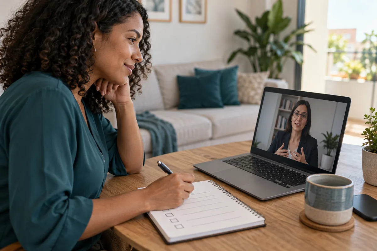 Cliente conversa por vídeo com advogada sobre auxílio-reclusão