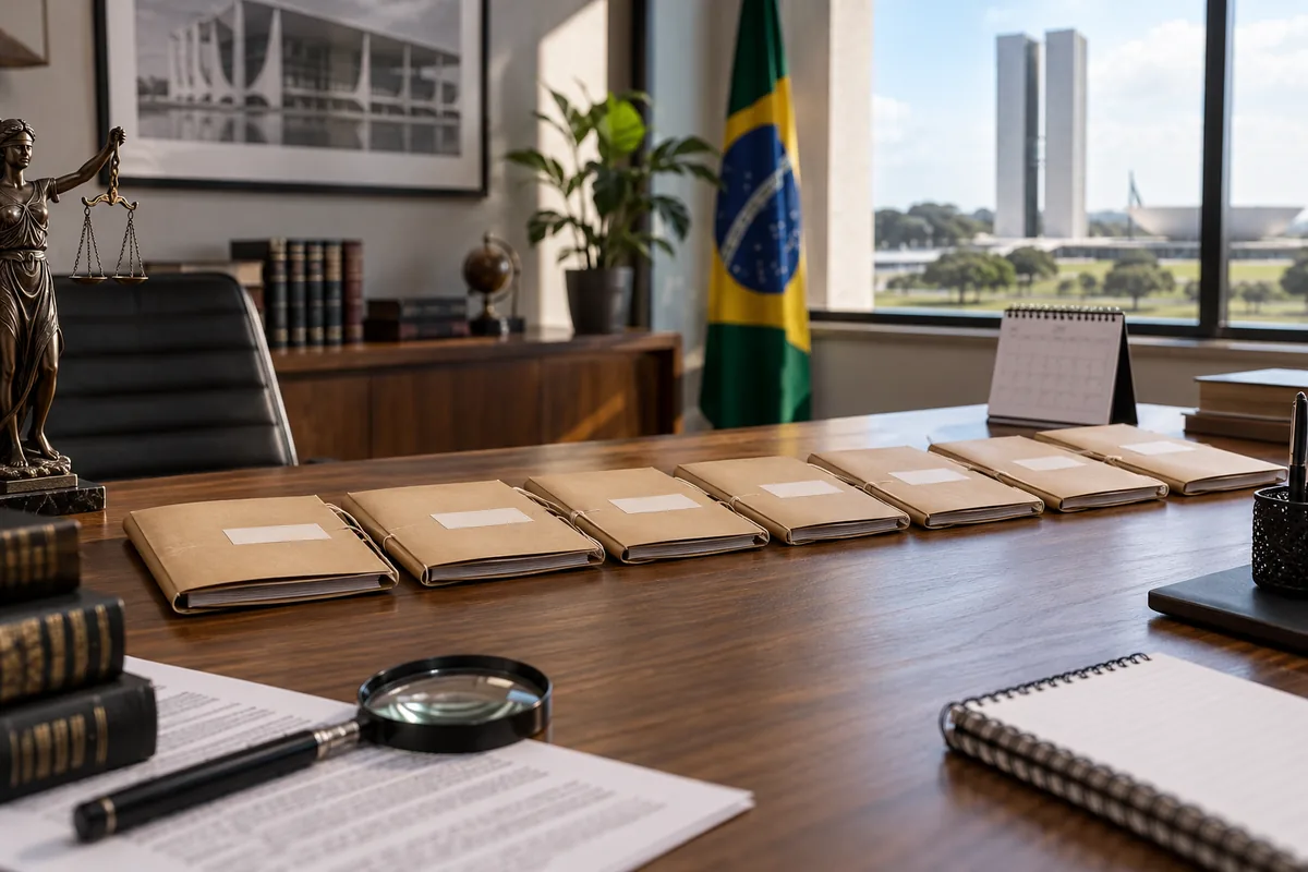 Pastas em sequência representam fases da investigação ao julgamento
