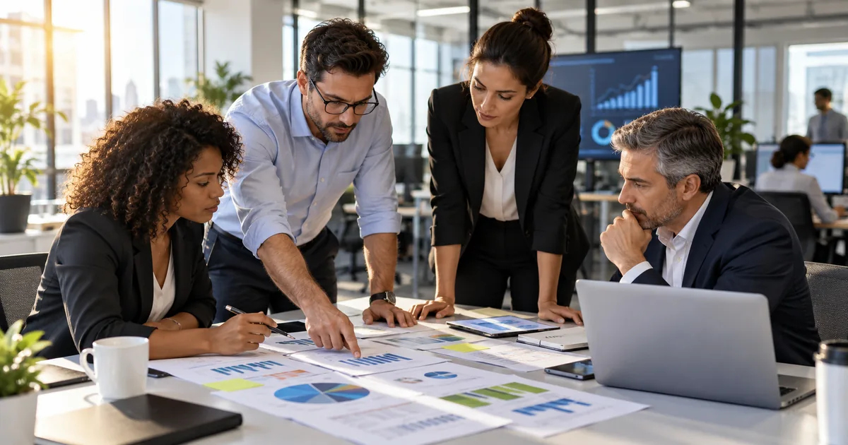 Equipe definindo medidas financeiras e operacionais para evitar a falência da empresa