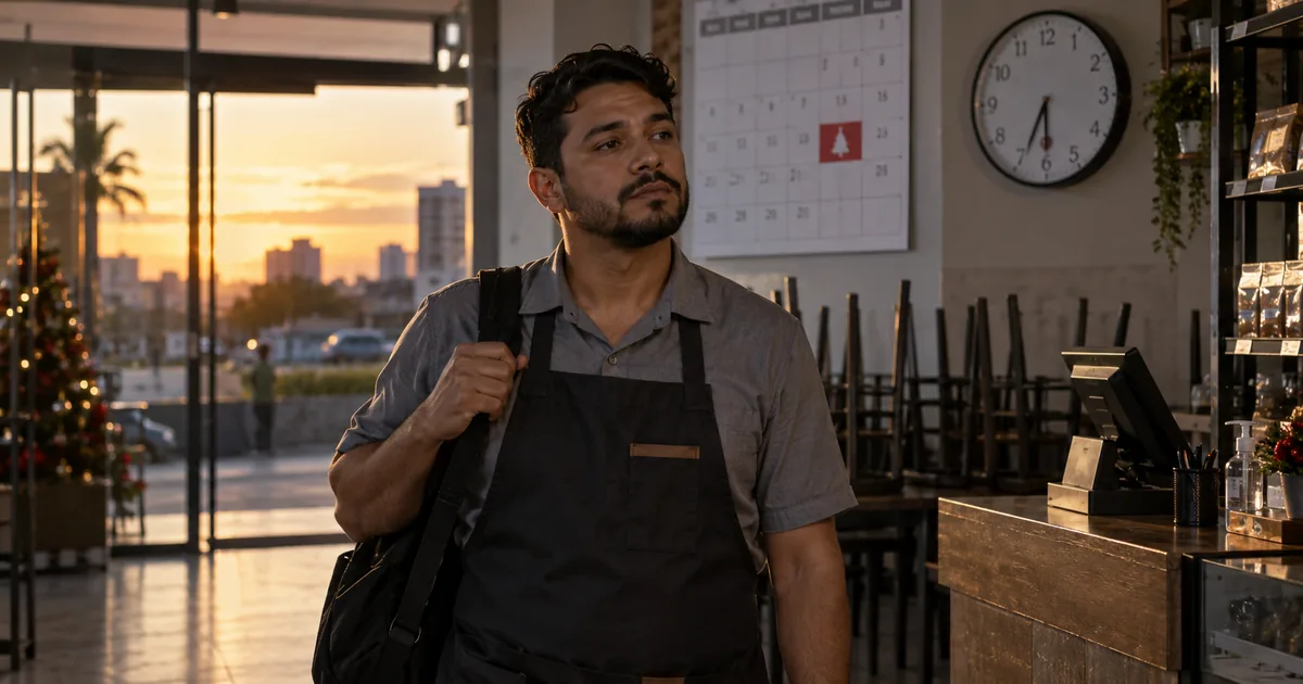 Trabalhador encerra turno em estabelecimento comercial durante feriado