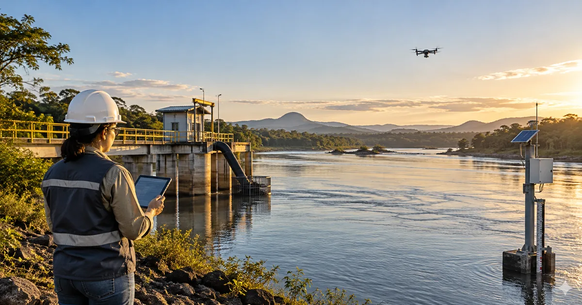 Fiscalização de captação de água com estação de medição e drone