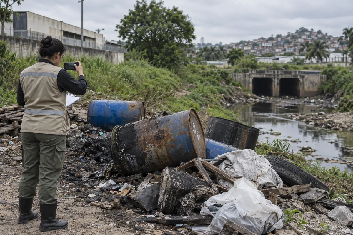 Fiscal ambiental documenta resíduos descartados junto a curso d'água
