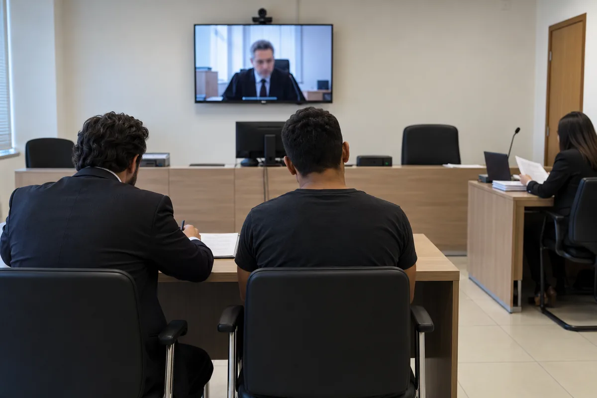 Defesa e pessoa presa participam de audiência de custódia por videoconferência