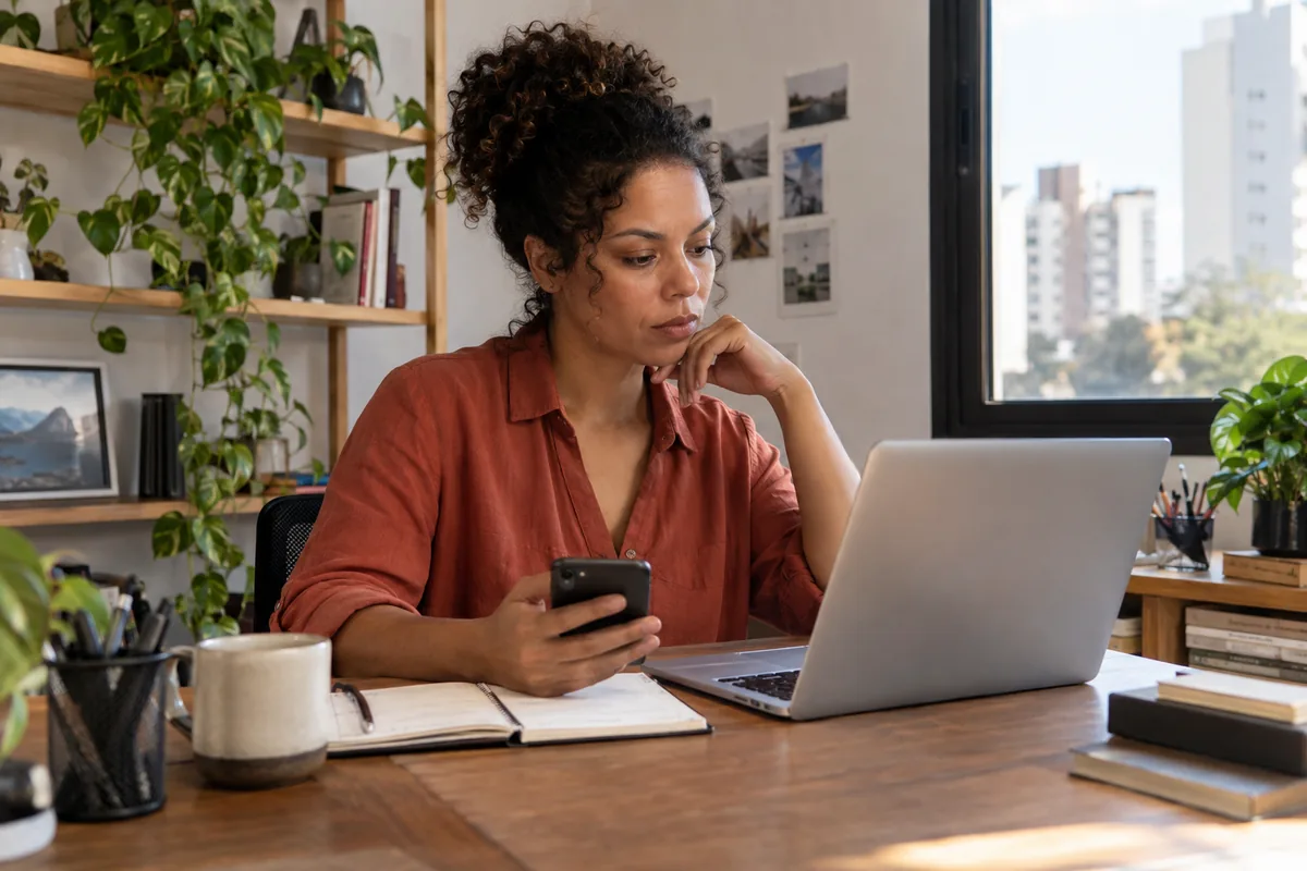 Profissional freelancer trabalhando em notebook no home office